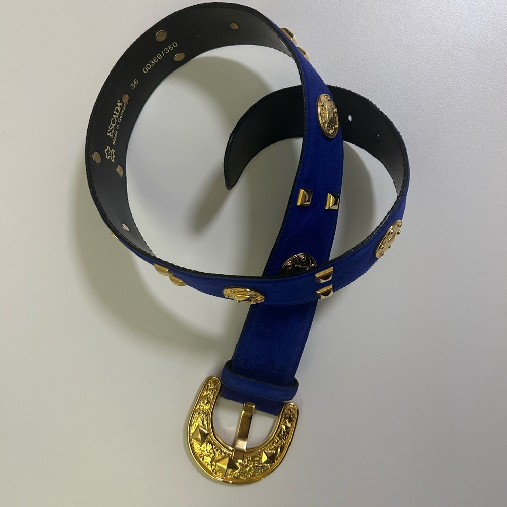 Escada 💙 Blue and Gold Belt with Elegant Classic Buckle